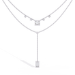 Two Layered Princess and Baguette Moissanite Diamond Lariat Necklace - View 9