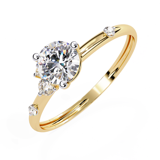 Unique Design Round Cut Lab Diamond Engagement Ring With Diamond Accents - View 2