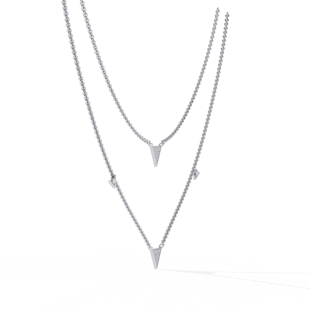 Two Layered Triangle Moissanite Diamond Pave Necklace - View 9