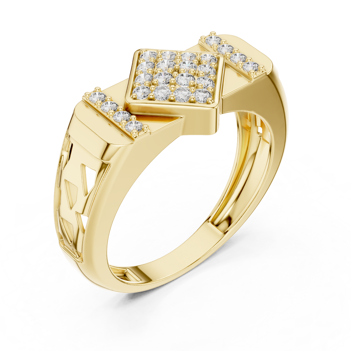 Round Cut Lab Grown Diamond Men's Architectural Vertical Pave Pillar Wedding Ring - View 4