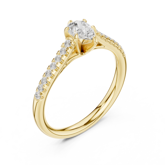 Pear Cut Lab Diamond Solitaire Engagement Ring With Pave Band - View 2