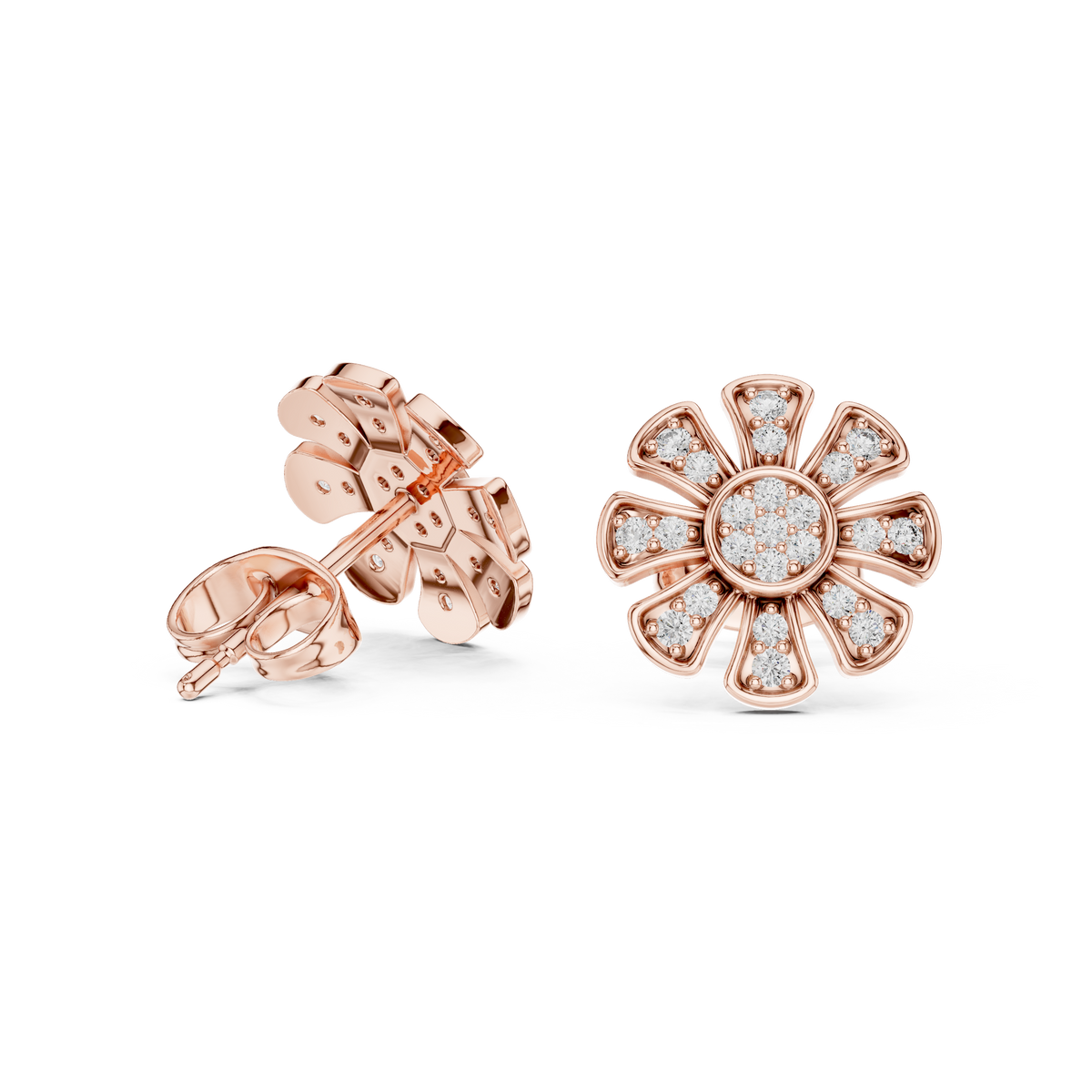 Daisy Floral Stud Earrings with Round Brilliant Moissanite Diamonds - View 3
