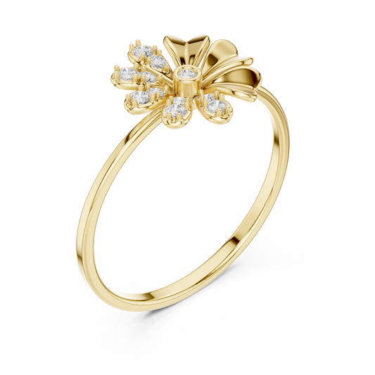 Round Cut Lab Diamond Daisy Flower Ring with Bezel Center - View 2