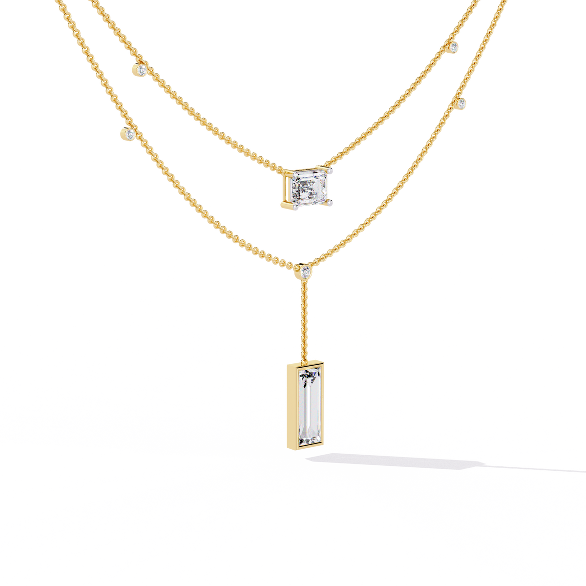 Layered Emerald Cut Lab Grown Pendant Y Necklace - View 8