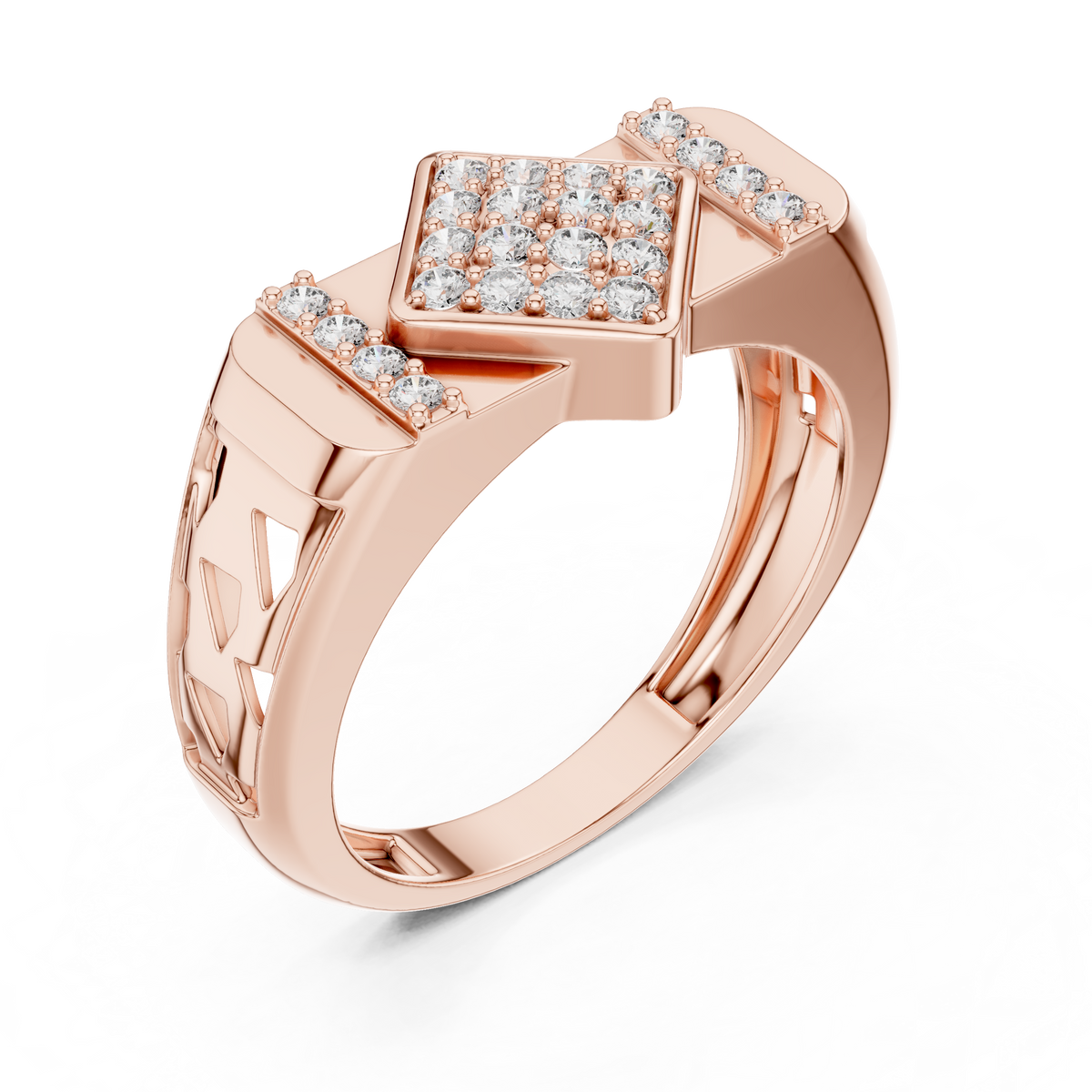 Round Cut Lab Grown Diamond Men's Architectural Vertical Pave Pillar Wedding Ring - View 5