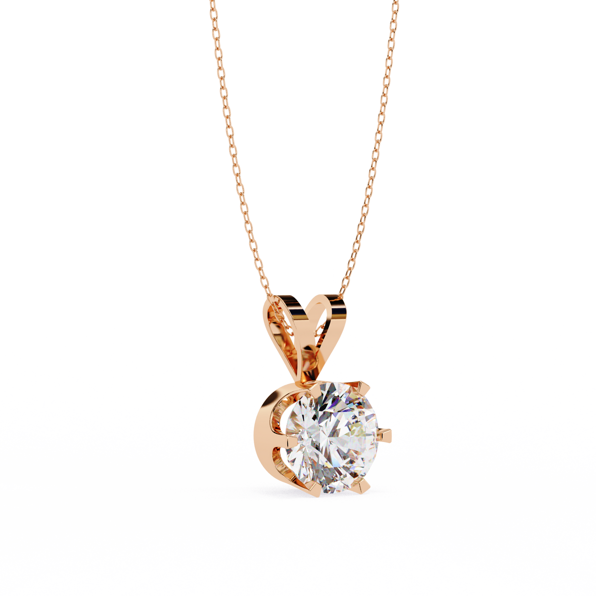 Round Lab Grown Diamond Solitaire Six Prong V Bail Pendant - View 6