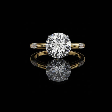 Round Brilliant Solitaire Lab Diamond Engagement Ring with Pave Band
