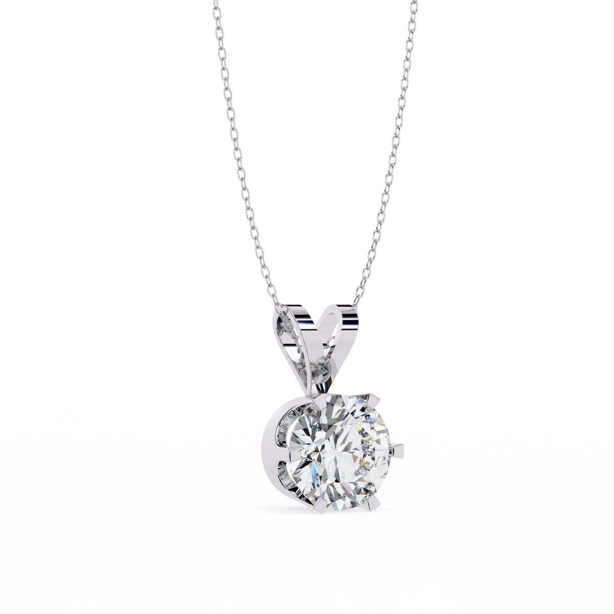 Round Lab Grown Diamond Solitaire Six Prong V Bail Pendant - View 7
