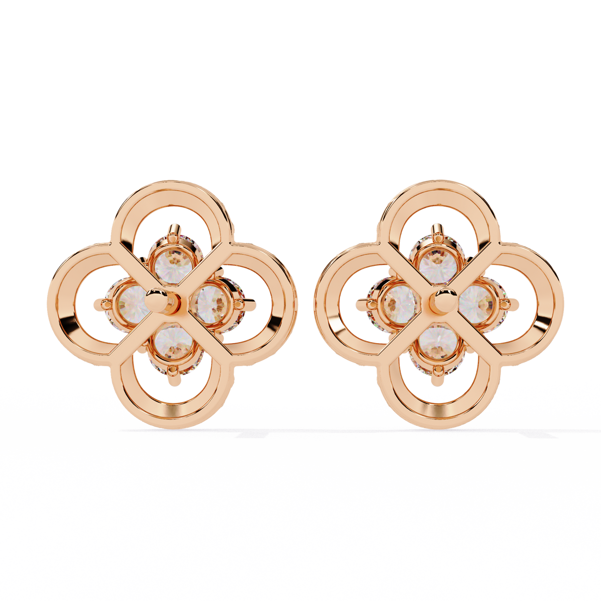 Luxury Floral Motif Stud Earrings with Sparkling Lab Diamond Inspired Cluster Centerpiece - View 8