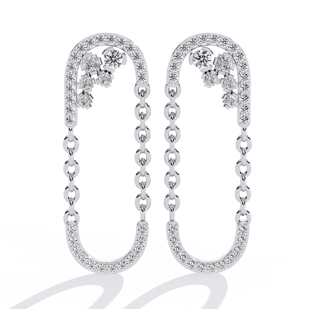 Luxury Lab Grown Diamond Chain Loop Earrings with Dazzling Pave and Cluster Sparkle Accents - View 3