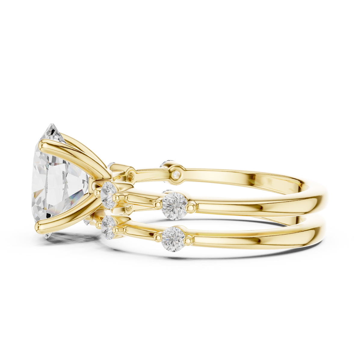Handcrafted Oval Cut Lab Diamond Split Shank Ring - View 7