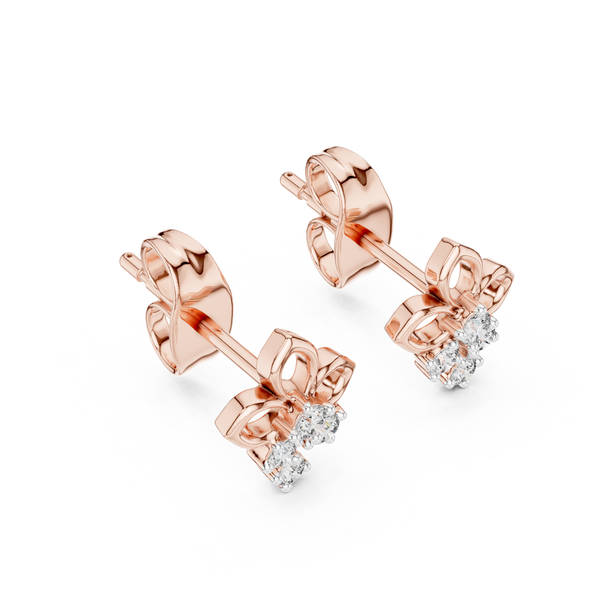 Elowen Clover Round Moissanite Diamond Drop Stud Earrings with Petite Floral Design - View 5