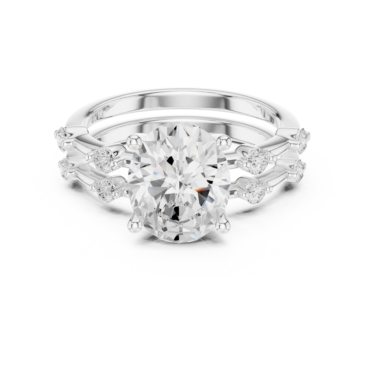 Handcrafted Oval Cut Lab Diamond Split Shank Ring - View 3