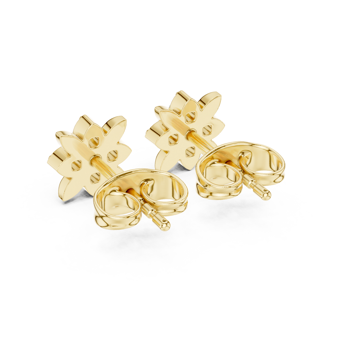Leaf Petal Round Lab Diamond Flower Stud Earrings with Cluster Center - View 10