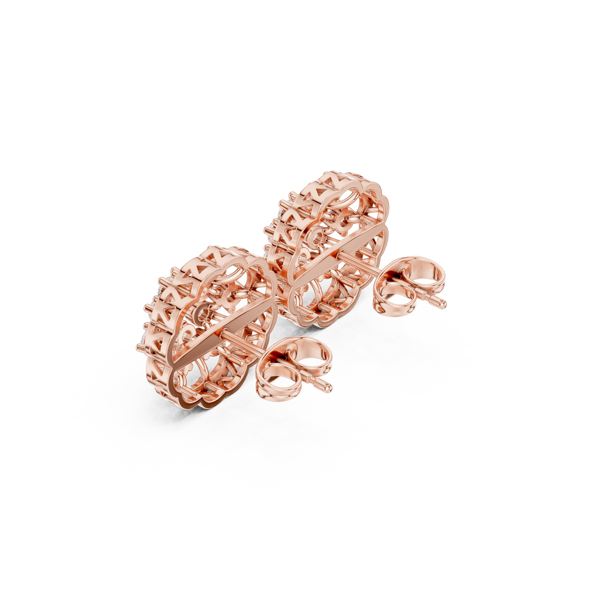 Filigree Openwork Border Round Lab Created Diamond Floral Cluster Earrings - View 11