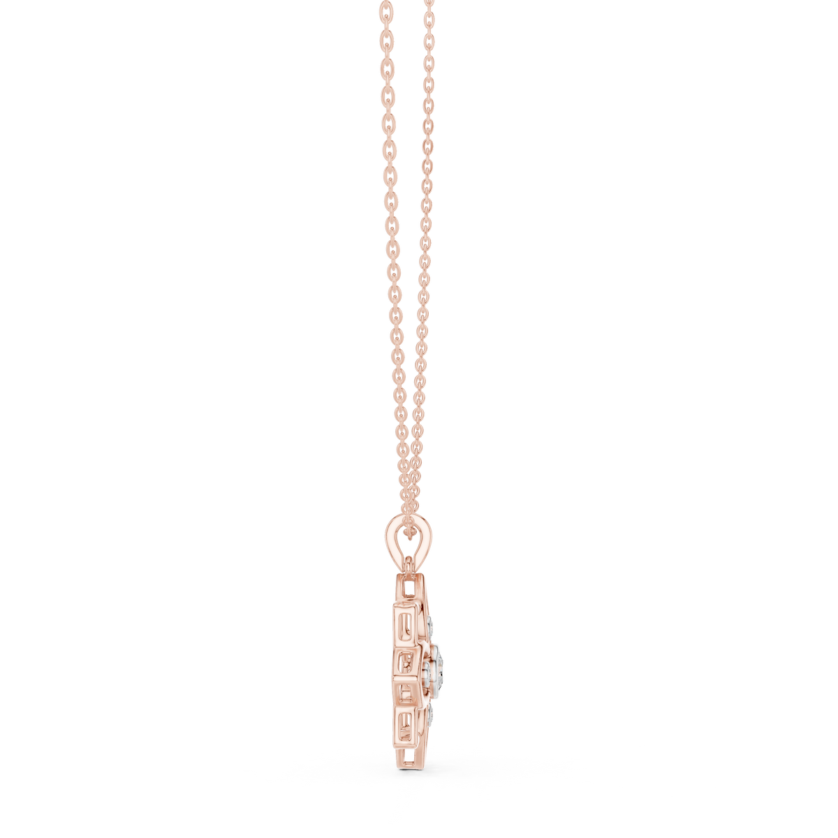 Lotus Motif Flower Pattern Charm Pendant with Round Lab Grown Diamond - View 5