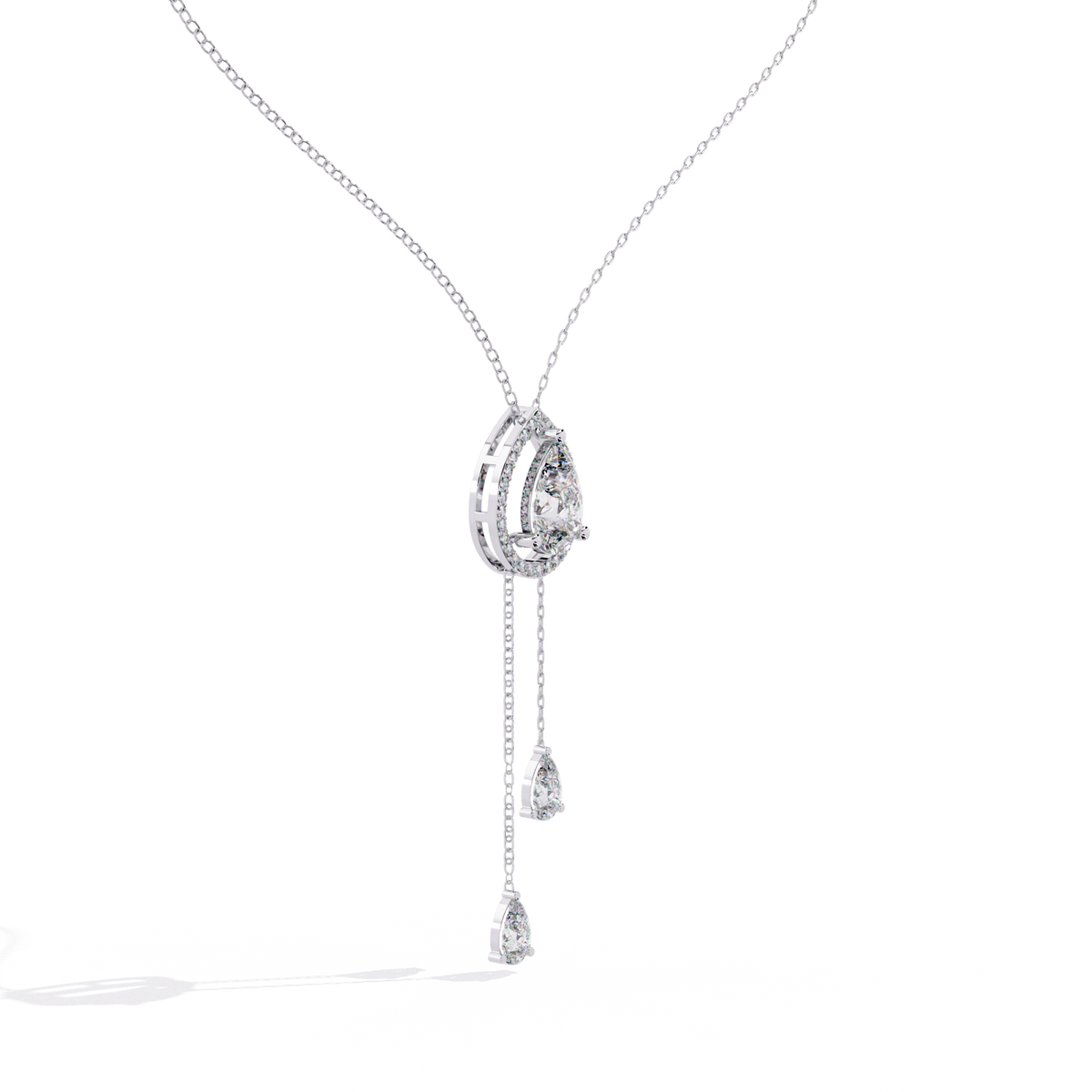 Teardrop Lab Grown Diamond Halo Lariat Pendant Necklace - View 9