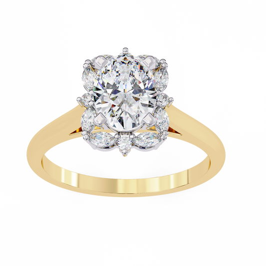 Oval Cut Diamond Floral Cluster Halo Lab Diamond Ring - View 2