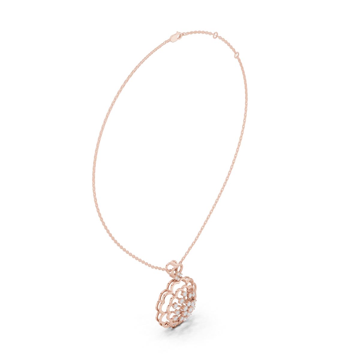 Round Diamond Floral Lab Grown Pendant Necklace - View 8