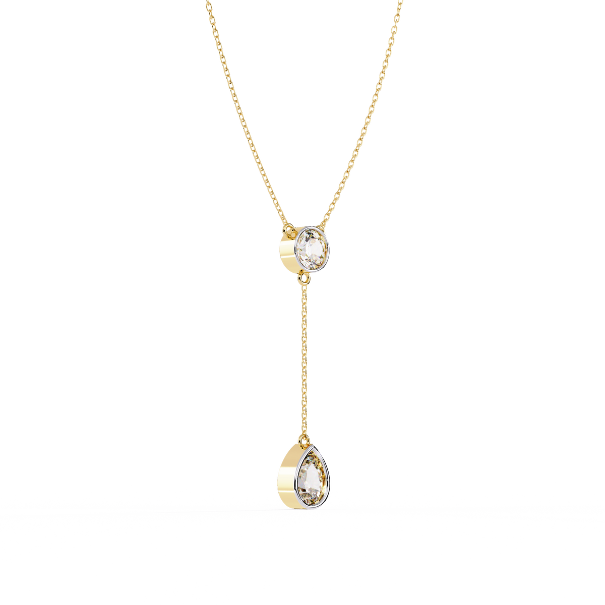 Bezel Set Round with Drop Pear Cut Moissanite Diamond Necklace - View 7