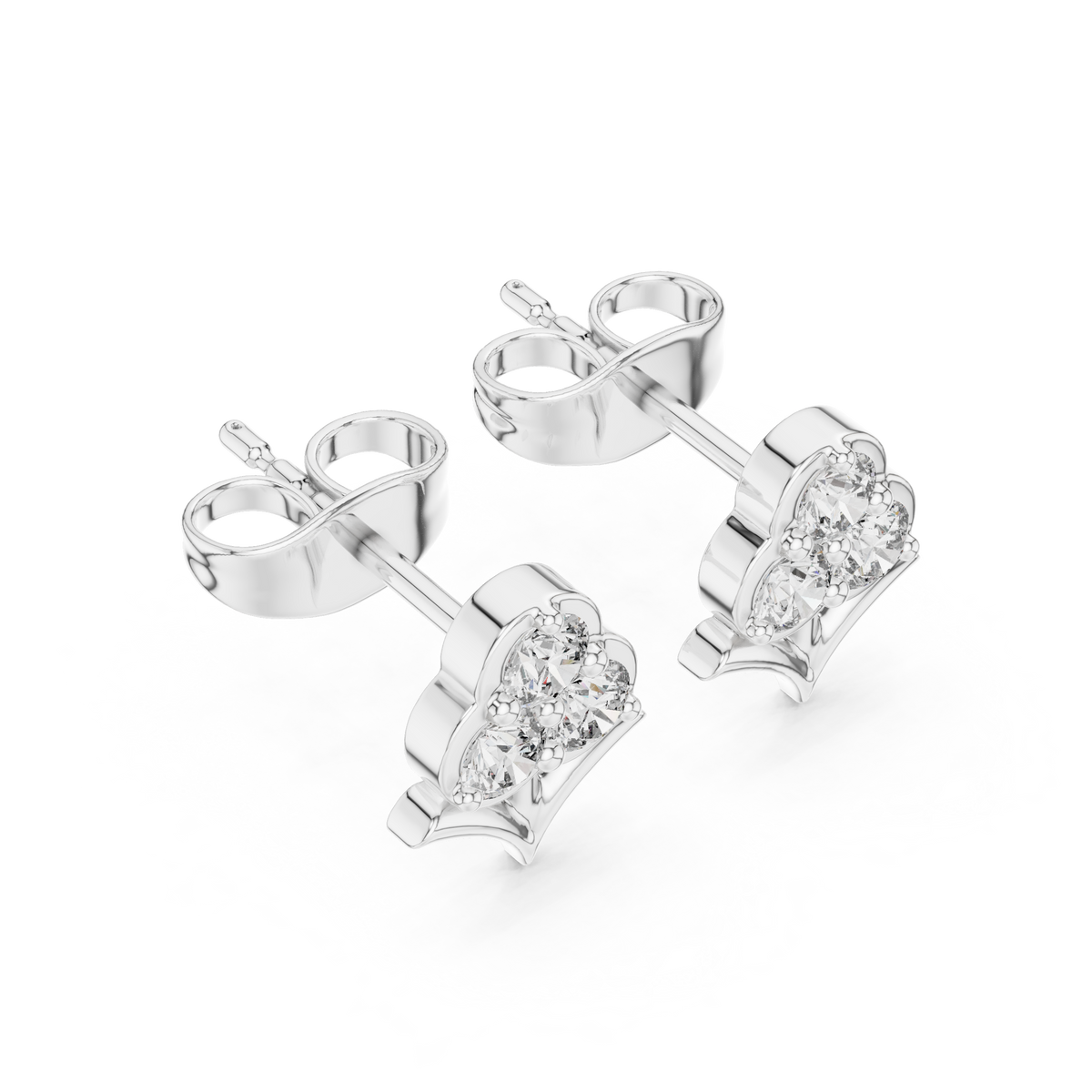 Stem Motif Floral Clover Round Triple Moissanite Diamond Cluster Earring - View 6