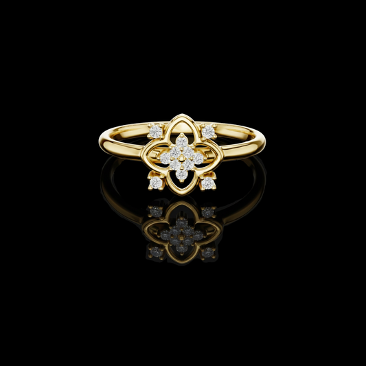 Round Lab Diamond Clover Floral Ring