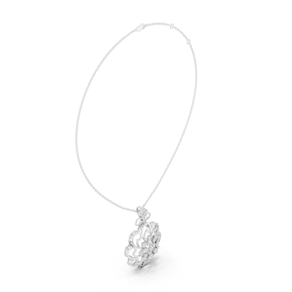 Filigree Open Work Round Moissanite Diamond Pendant Necklace - View 9