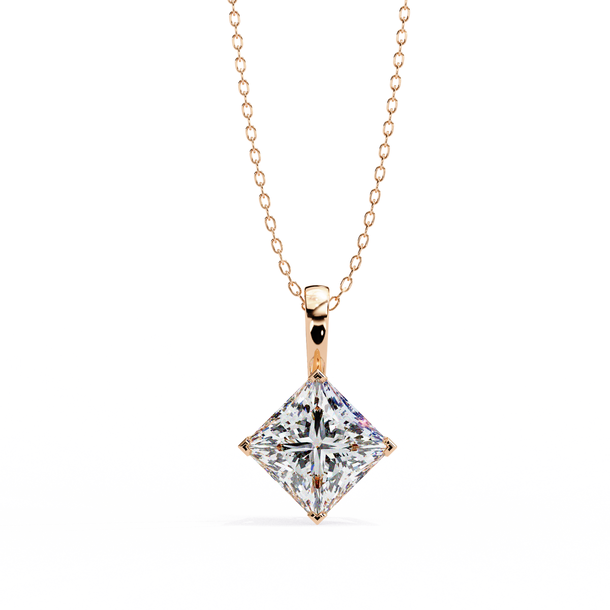 Contemporary Orientated Princess Moissanite Diamond V Prong Pendant - View 3