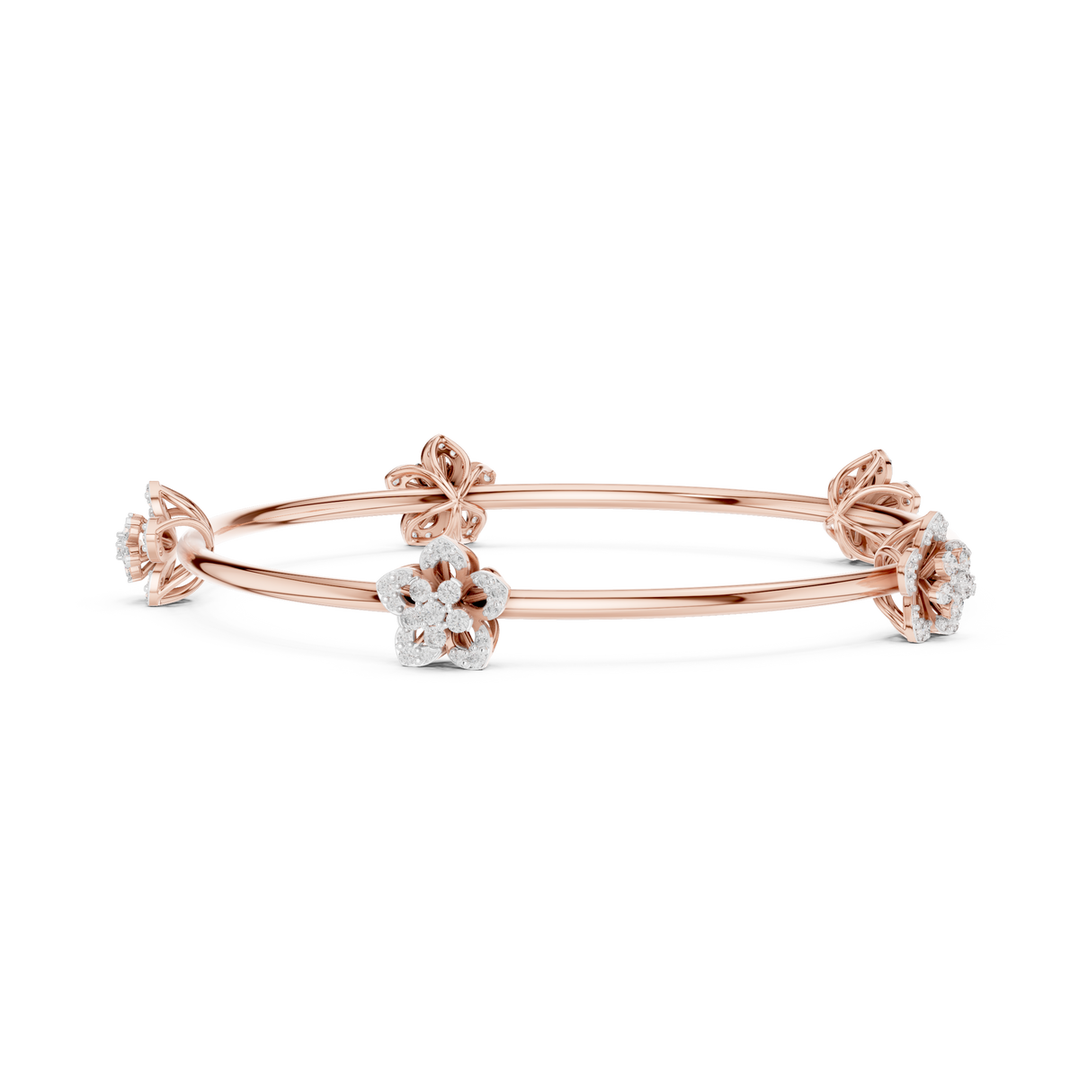 Floral Round Lab Diamond Open Cuff Bangle Bracelet for Women - View 8