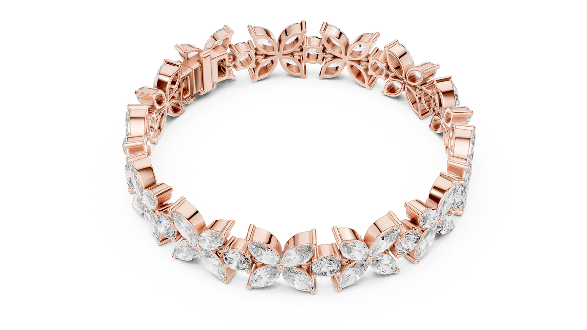 Marquise & Round Cut Moissanite Diamond Floral Link Bracelet For Her - View 8