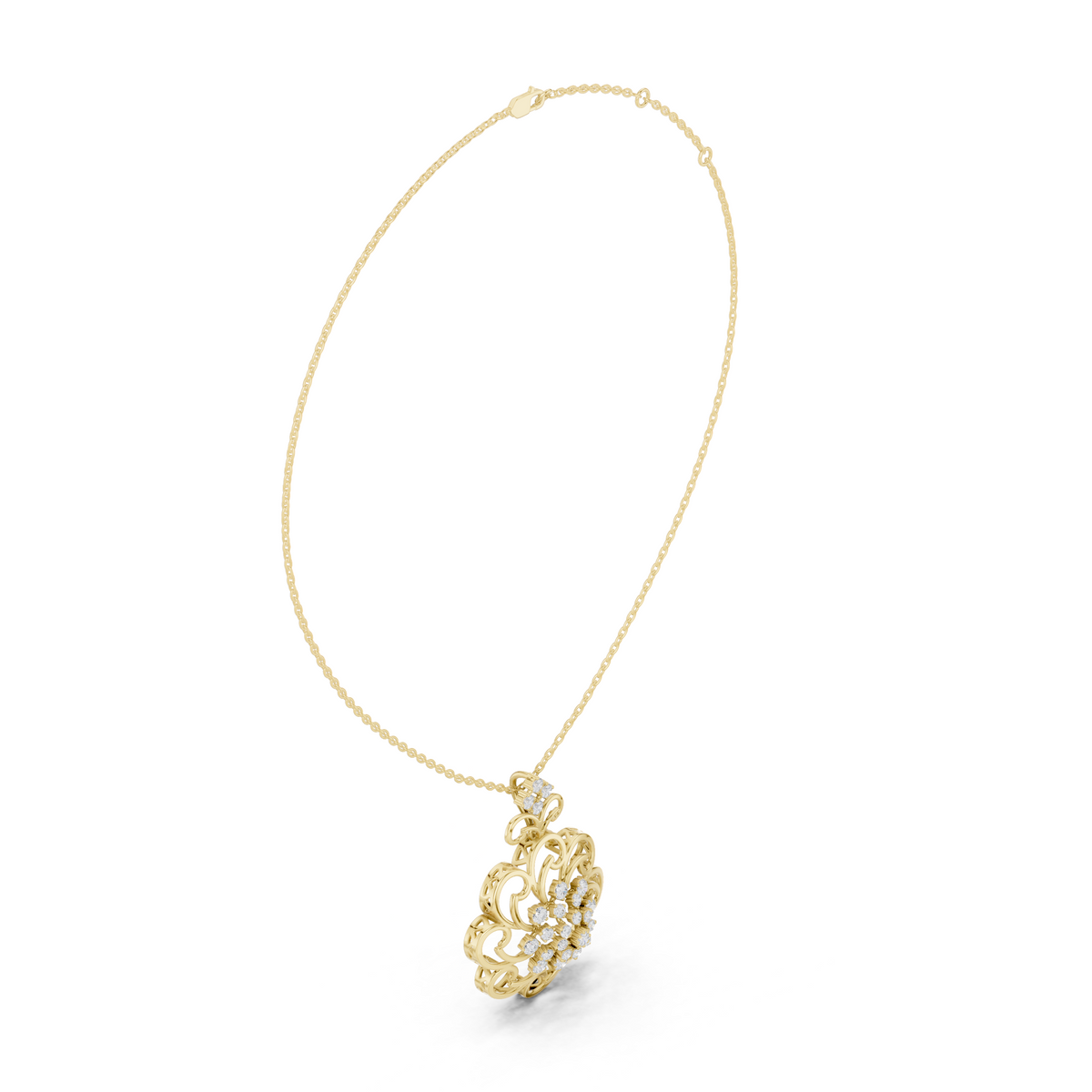Filigree Open Work Round Moissanite Diamond Pendant Necklace - View 7