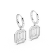 Art Deco Octagonal Double Halo Emerald Cut Lab Grown Diamond Huggie Drop Earrings - View 12
