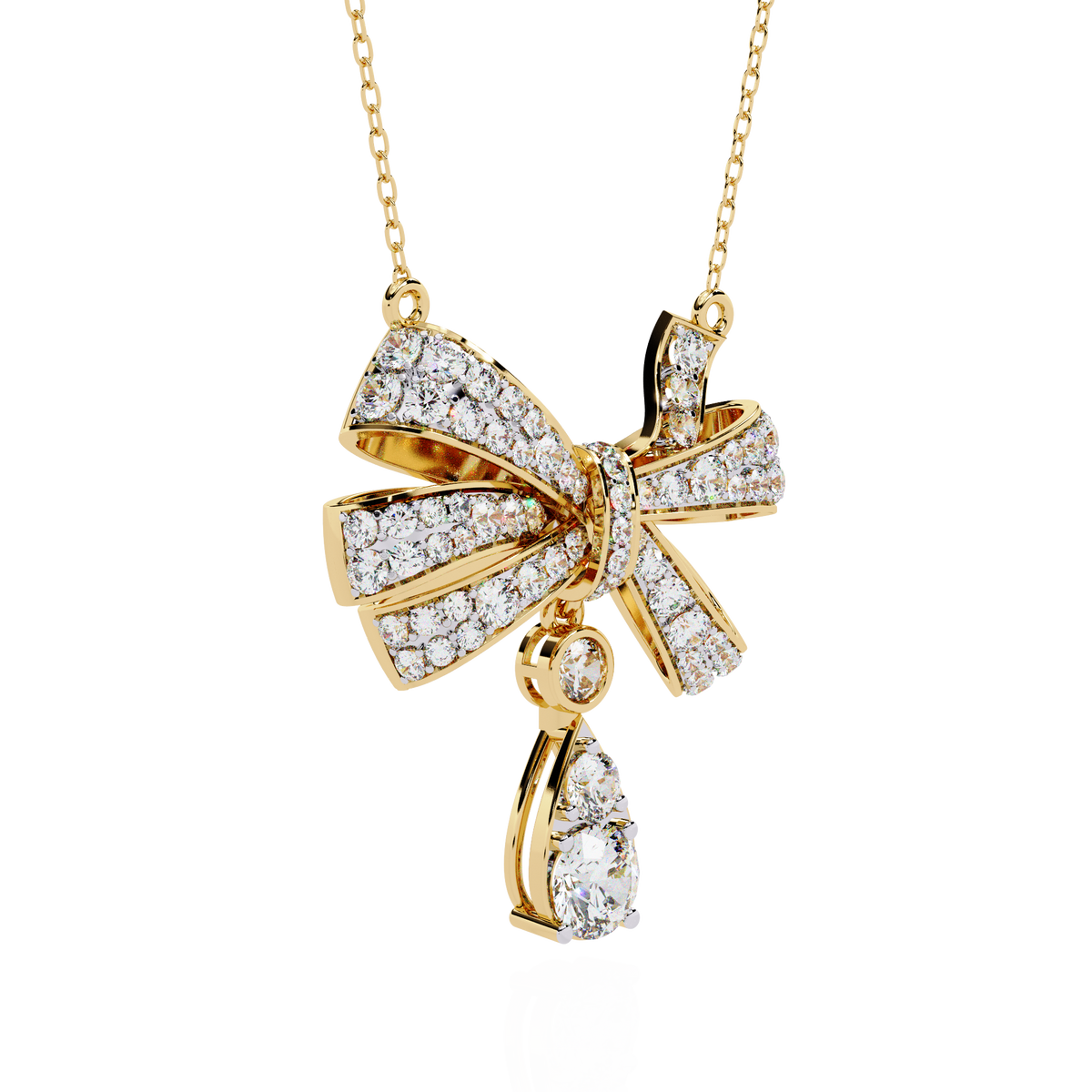 Ribbon Bow Pave Lab Grown Diamond Necklace With Pear Drop - View 7