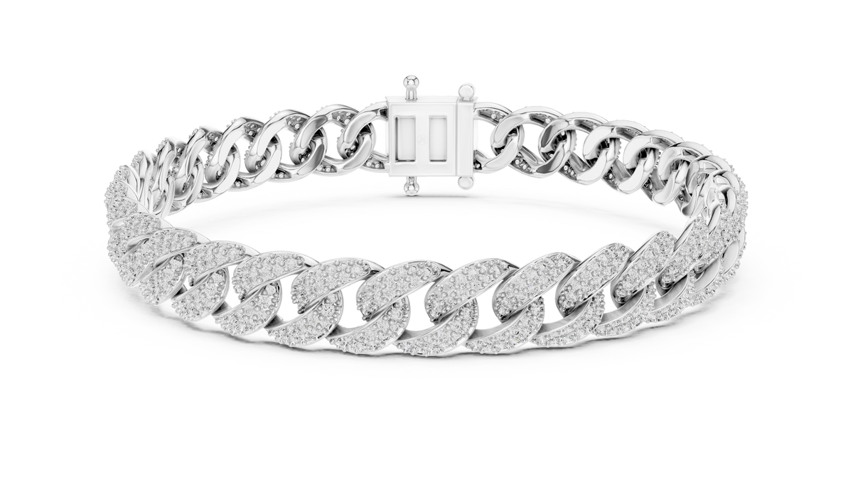 Round Cut Moissanite Diamond Miami Cuban Link Bracelet - View 3