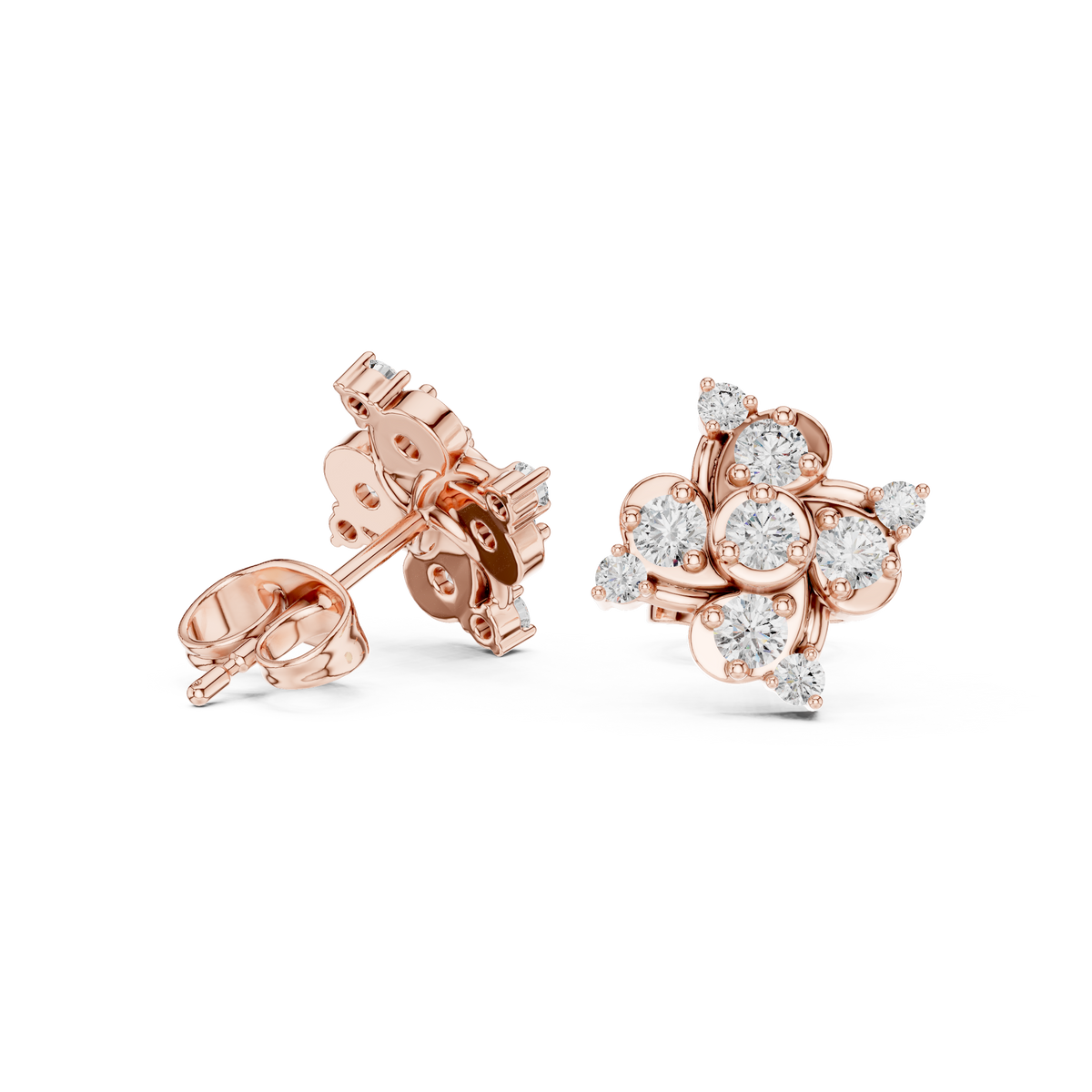 Pinwheel Swirl Round Brilliant Cut Moissanite Diamond Stud Earrings Starburst Cluster - View 8