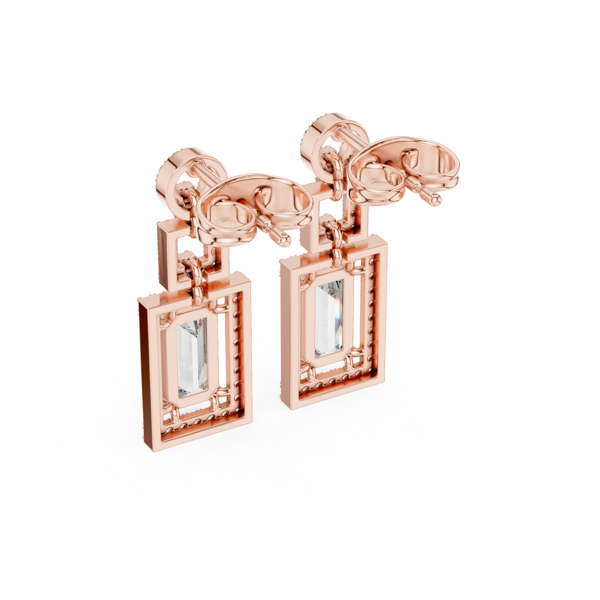 Art Deco Rectangular Halo Emerald Cut Lab Grown Diamond Chandelier Drop Earring - View 11