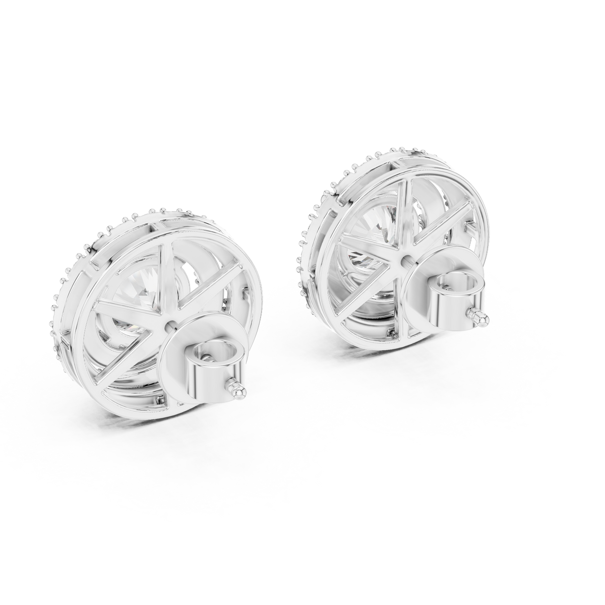 Tiered Double Halo Round Moissanite Diamond Stud Earrings - View 9