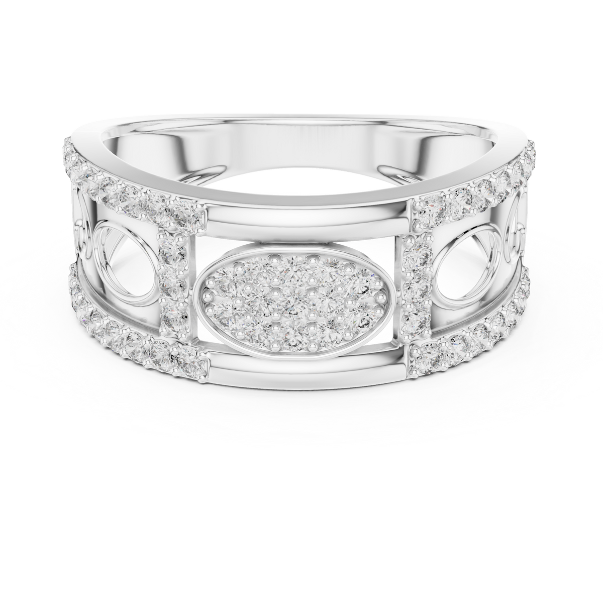 Round Cut Lab Grown Diamond Men's Oval Medallion Openwork Gold Ring - View 3