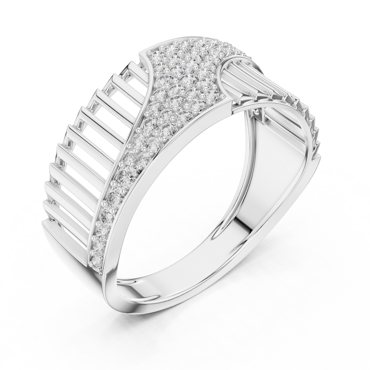 Round Cut Moissanite Diamond Men's Vertical Pillar Cage Pave Statement Ring - View 6