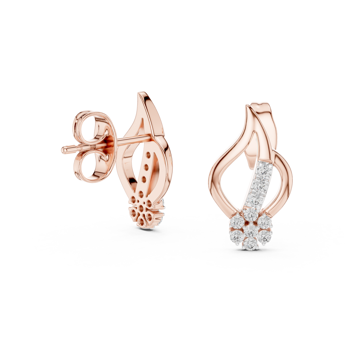 Imperial Flame Curve Round Moissanite Diamond Cluster Earrings with Flowing Open Silhouette - View 8
