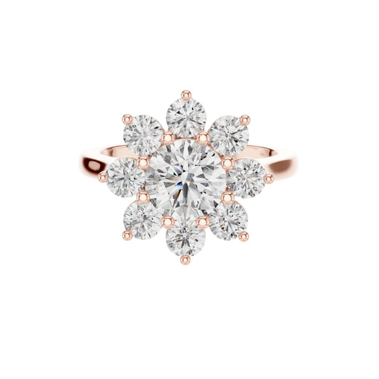 Round Moissanite Diamond Floral Cluster Delicate Ring - View 2