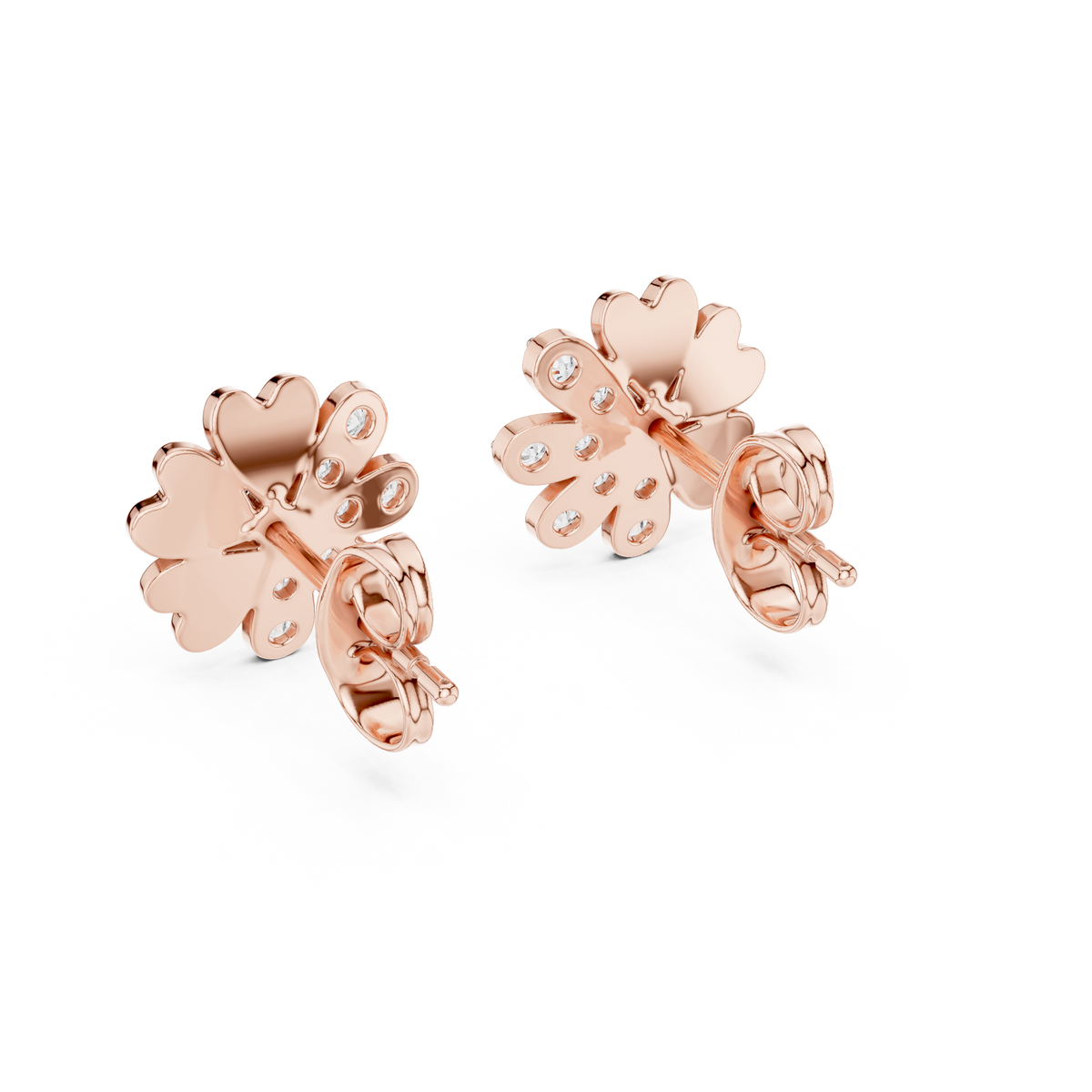 Floral Blossom Round Moissanite Diamond Mixed Petal Stud Earrings - View 11
