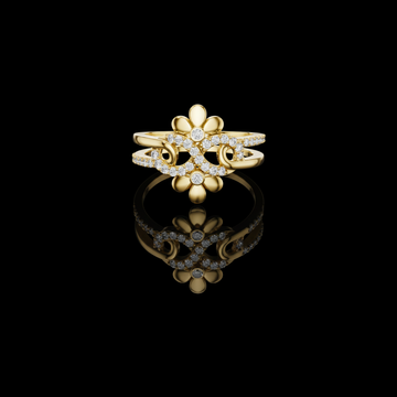 Round Cut Floral Bypass Moissanite Diamond Ring Double Split Band Design