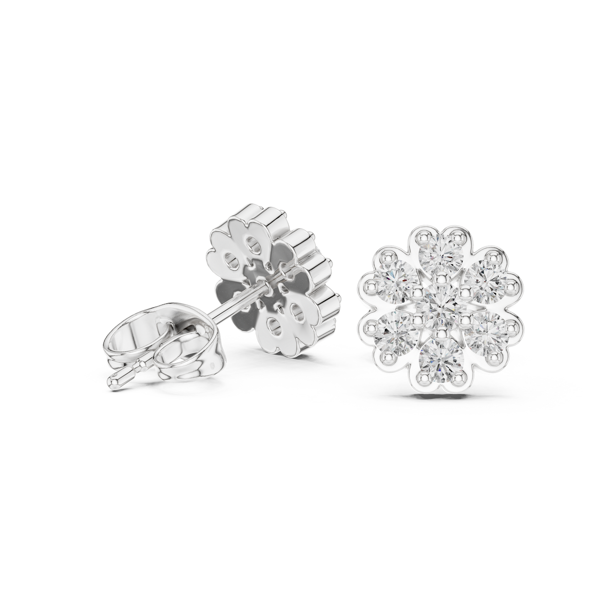 Floral Cluster Lab Diamond Stud Earrings Featuring Round Brilliant Stones - View 9