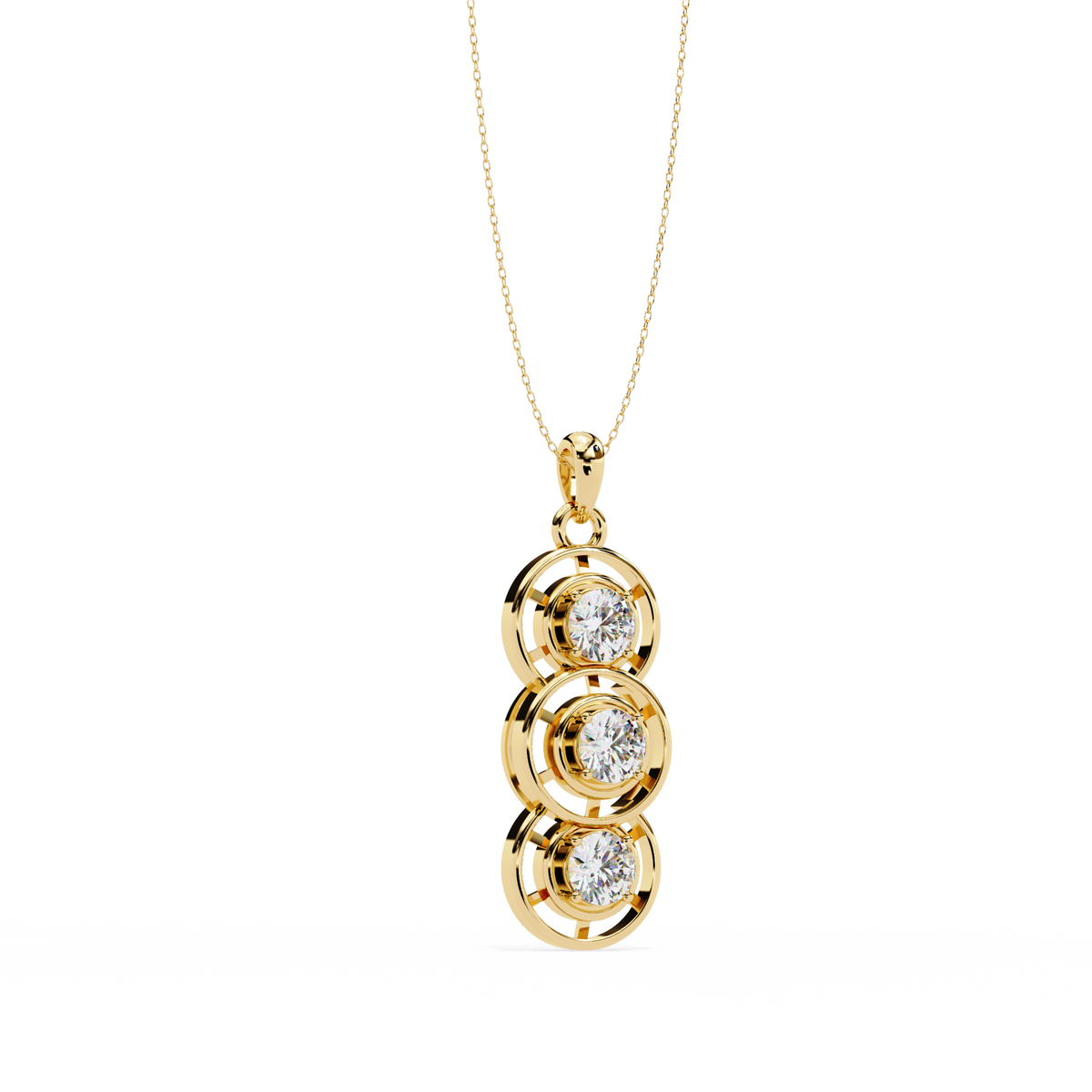 Three Stone Drop Pendant with Round Moissanite Diamond - View 7