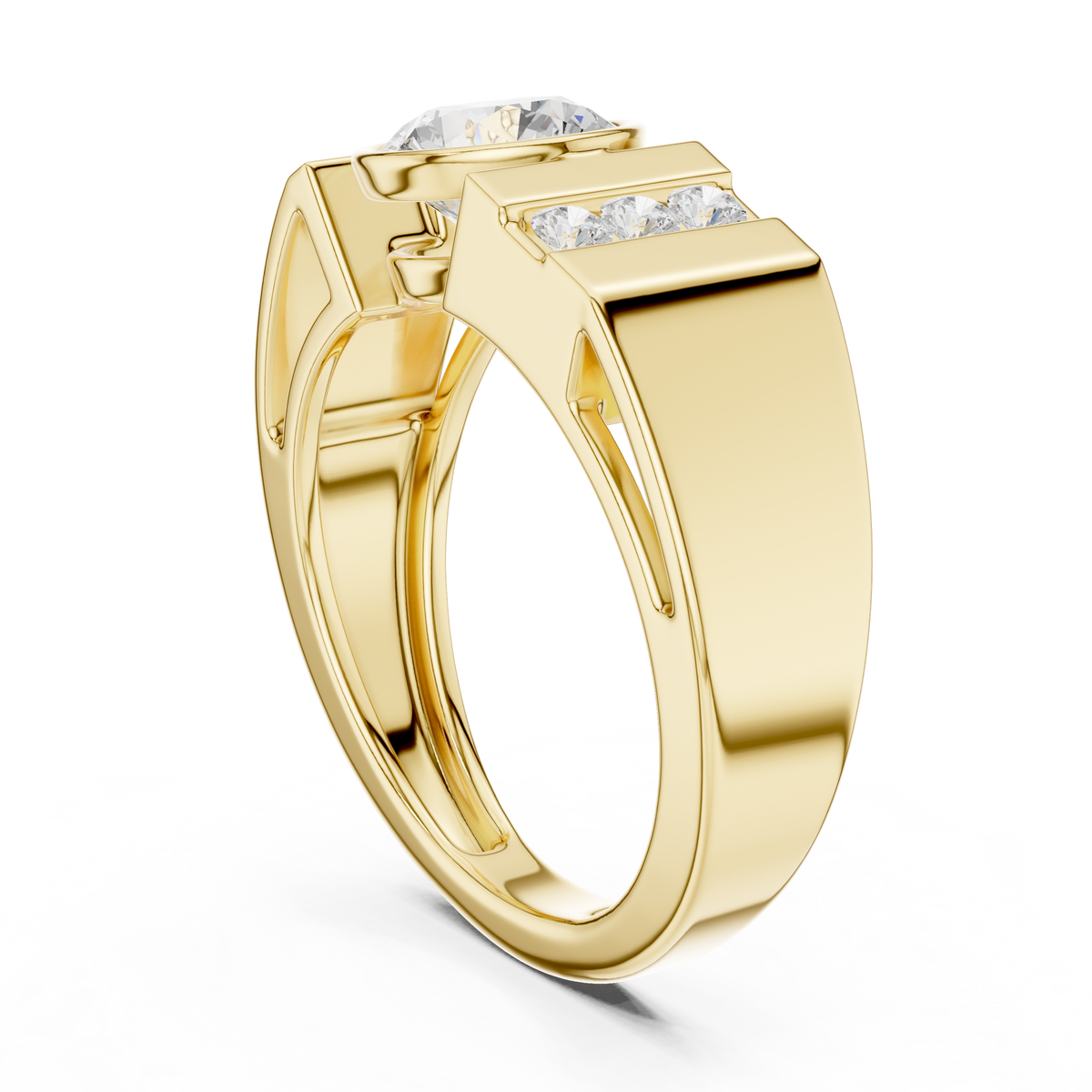 Round Cut Lab Grown Diamond Men's Three Stone Side Accent Wedding Ring - View 5