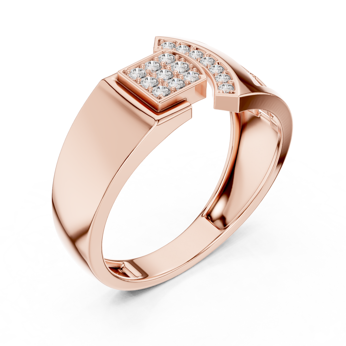 Round Cut Moissanite Diamond Men's Square Cluster & Curved Arc Ring - View 5