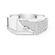 Round Cut Moissanite Diamond Men's Asymmetric Curved Pave Gold Signet Ring - View 3