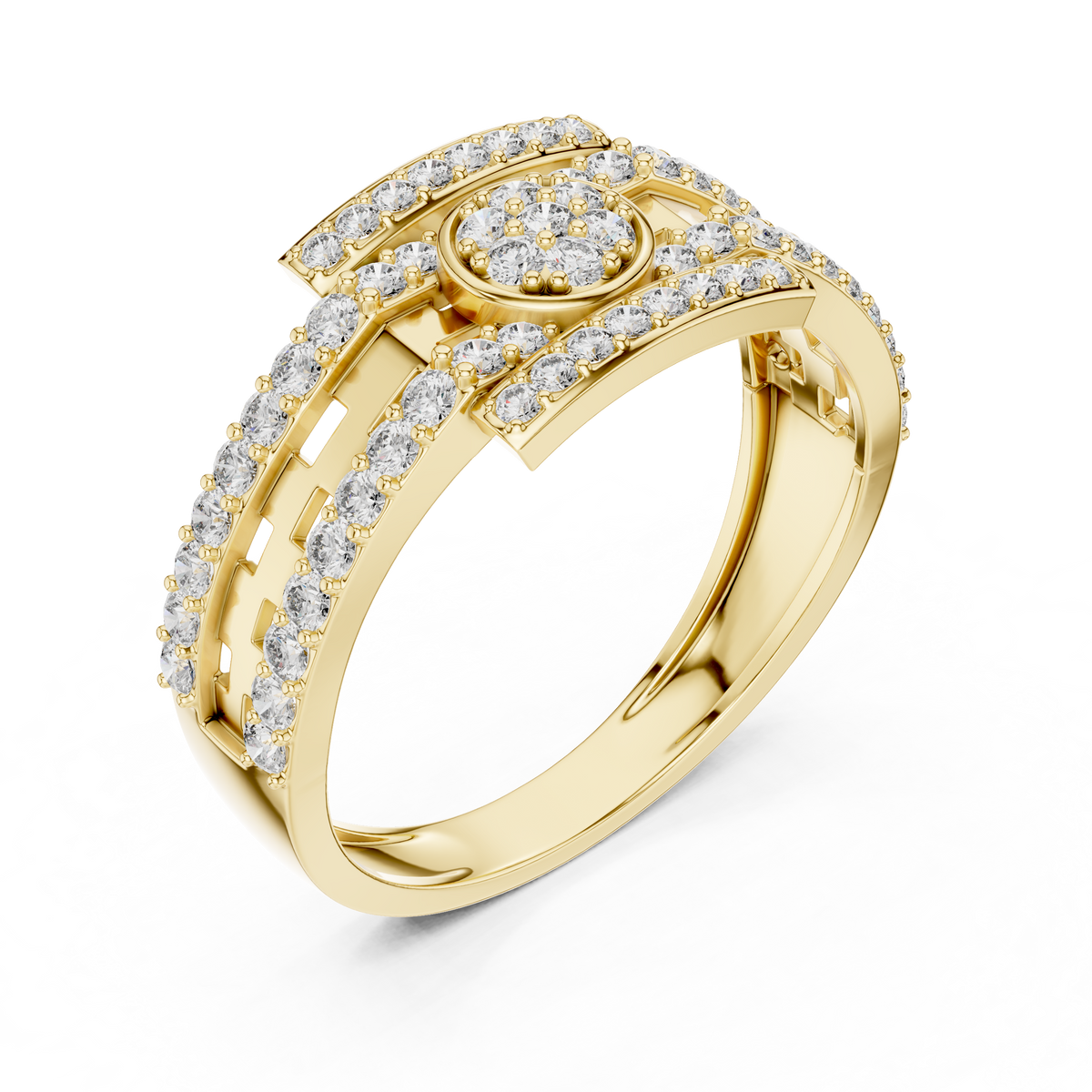 Round Cut Moissanite Diamond Men's Round Medallion Double Pave Border Ring - View 4