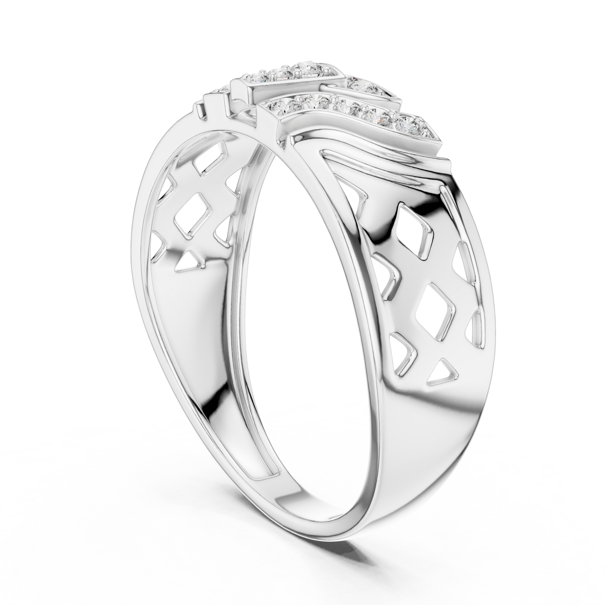 Round Cut Lab Grown Diamond Men's T Shield Pave Openwork Gold Ring - View 9